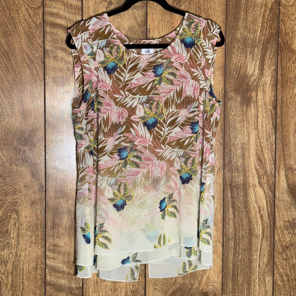Cabi Parlor Tank 5216 Womens Medium Tropical Floral Split Back Sleeveless Blouse